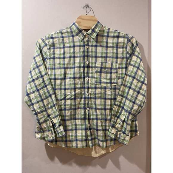 Carbon 2 Cobalt Green Plaid Buttondown Short Sleeve Shirt SZ‎ L - Picture 1 of 5